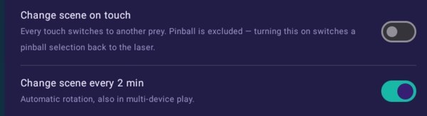 Toggles for change scene on touch and change scene every 2 minutes