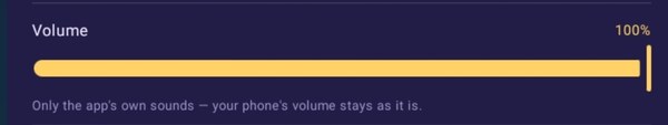 Volume slider at 100 percent, affecting only the app's own sounds