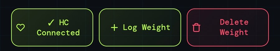 Health Connect connected, log weight and delete weight buttons